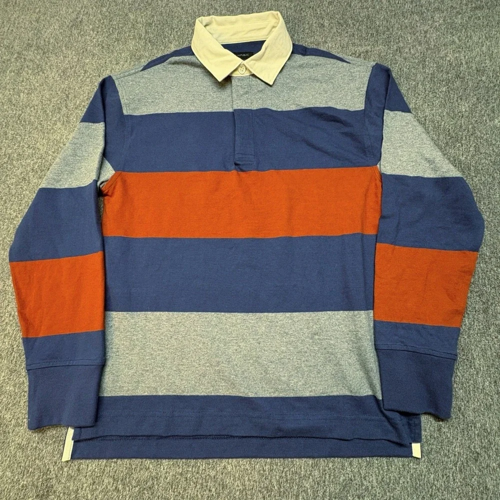 Banana Republic Rugby Shirt Men's Sz S Blue Grey Orange Polo Preppy Heavy Casual